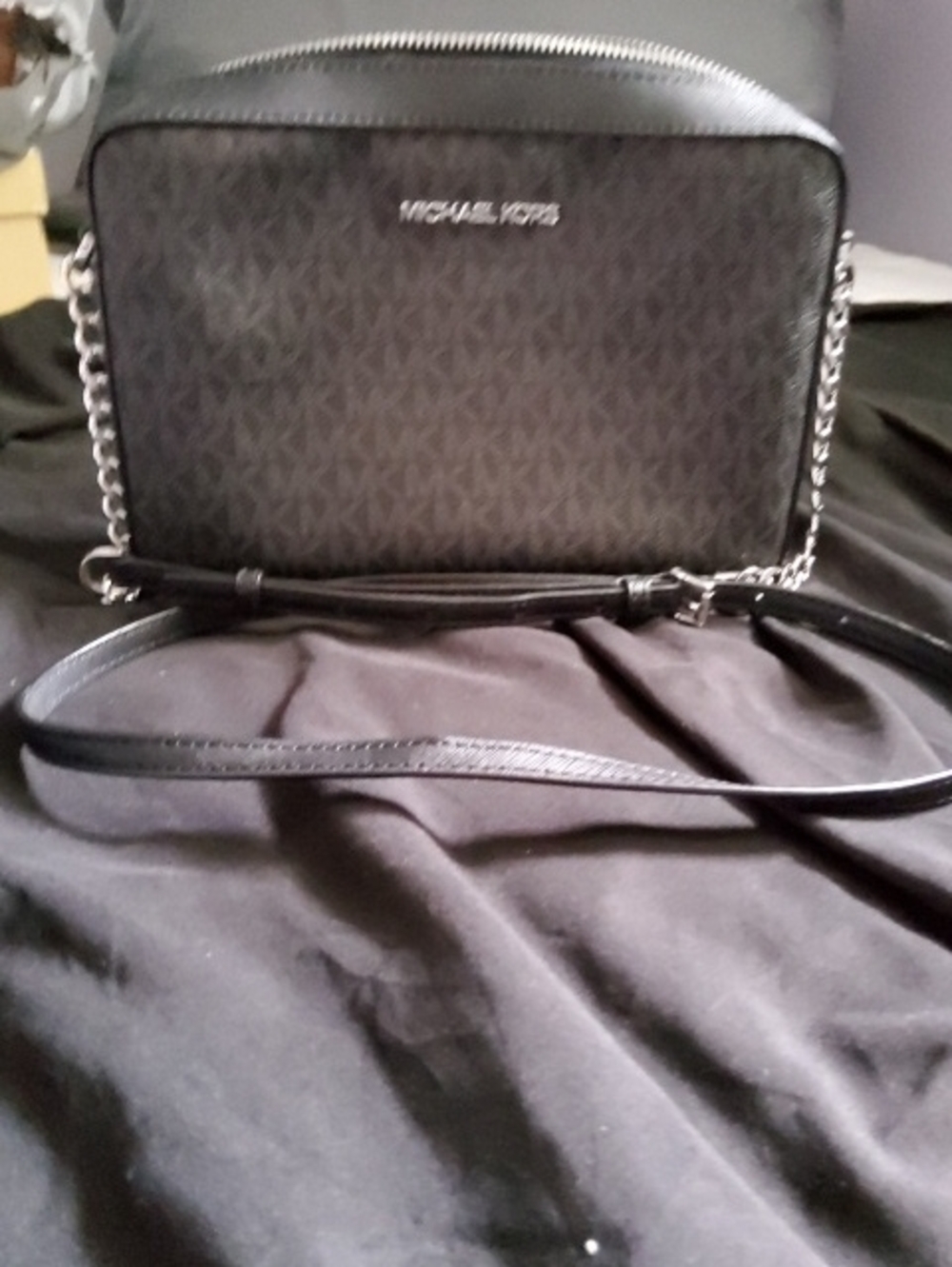 Michael Kors Black Logo Crossbody Camera Bag with Chain Strap